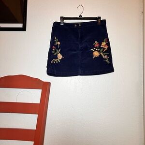 Mossimo Supply Co. Dark Blue Skirt with Floral Embroidery